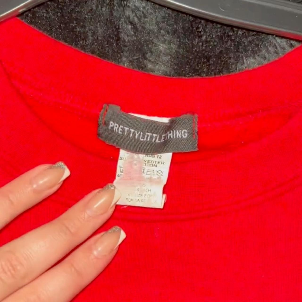  pretty little thing red oversized jumper size... Depop