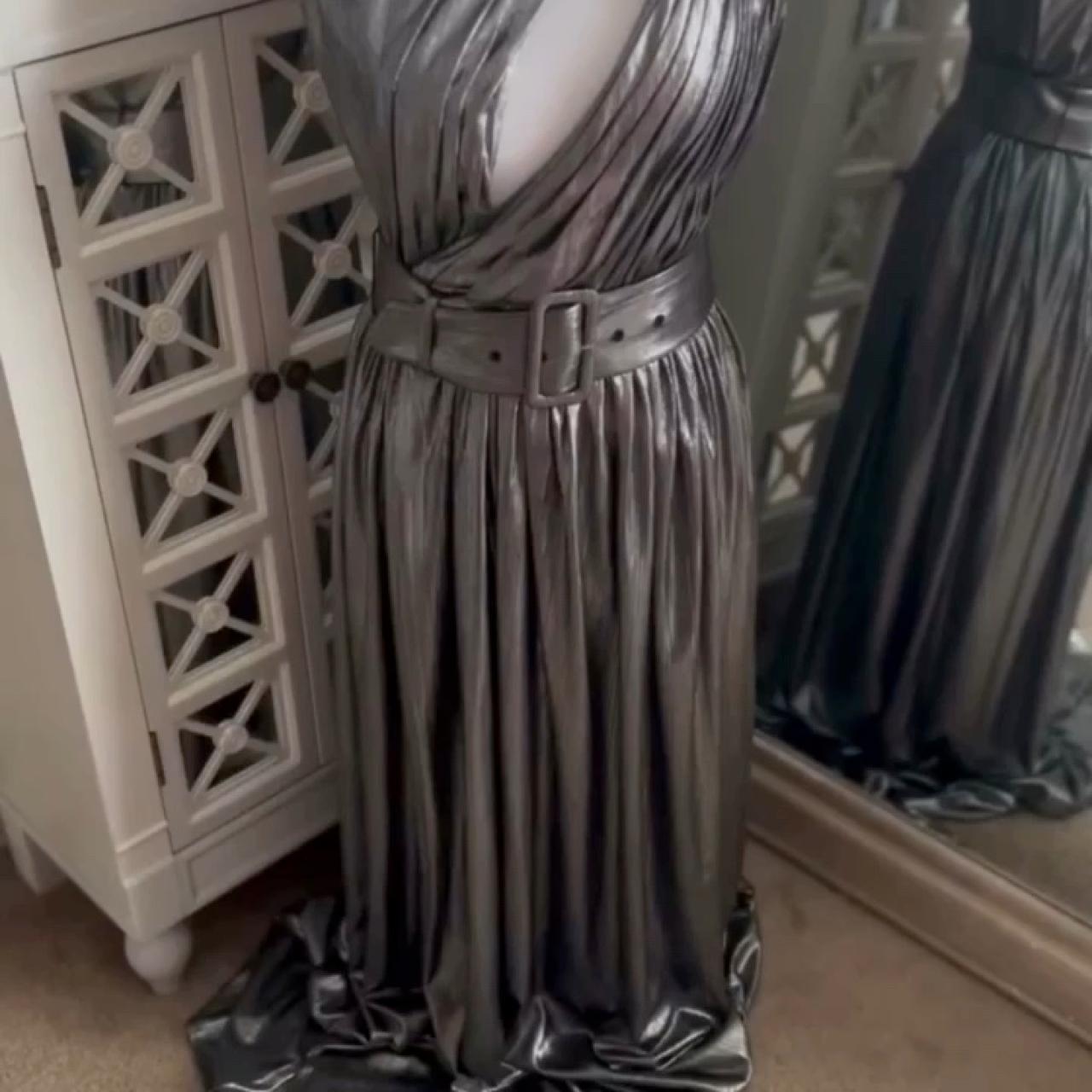 Retrofête Grey Silver Metallic popular Satin Andrea Cut Out Sleeveless Maxi Gown Size XL