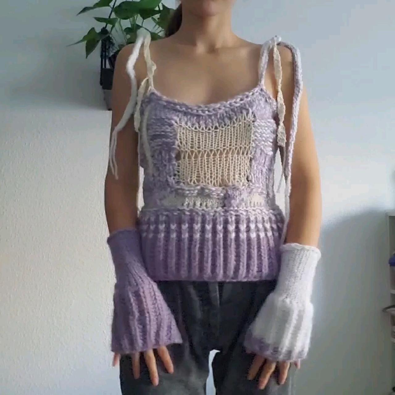 Hand knitted, asymmetrical knit top with unmatching... - Depop