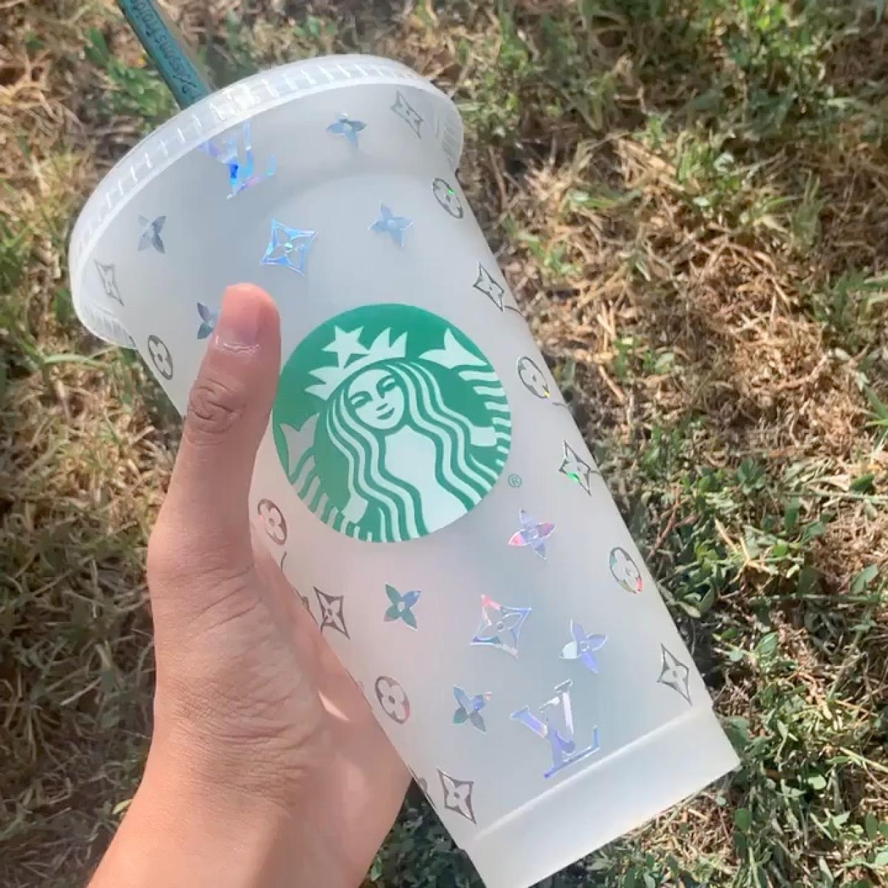 Silver Holographic Louis Vuitton Starbucks Cup For Depop