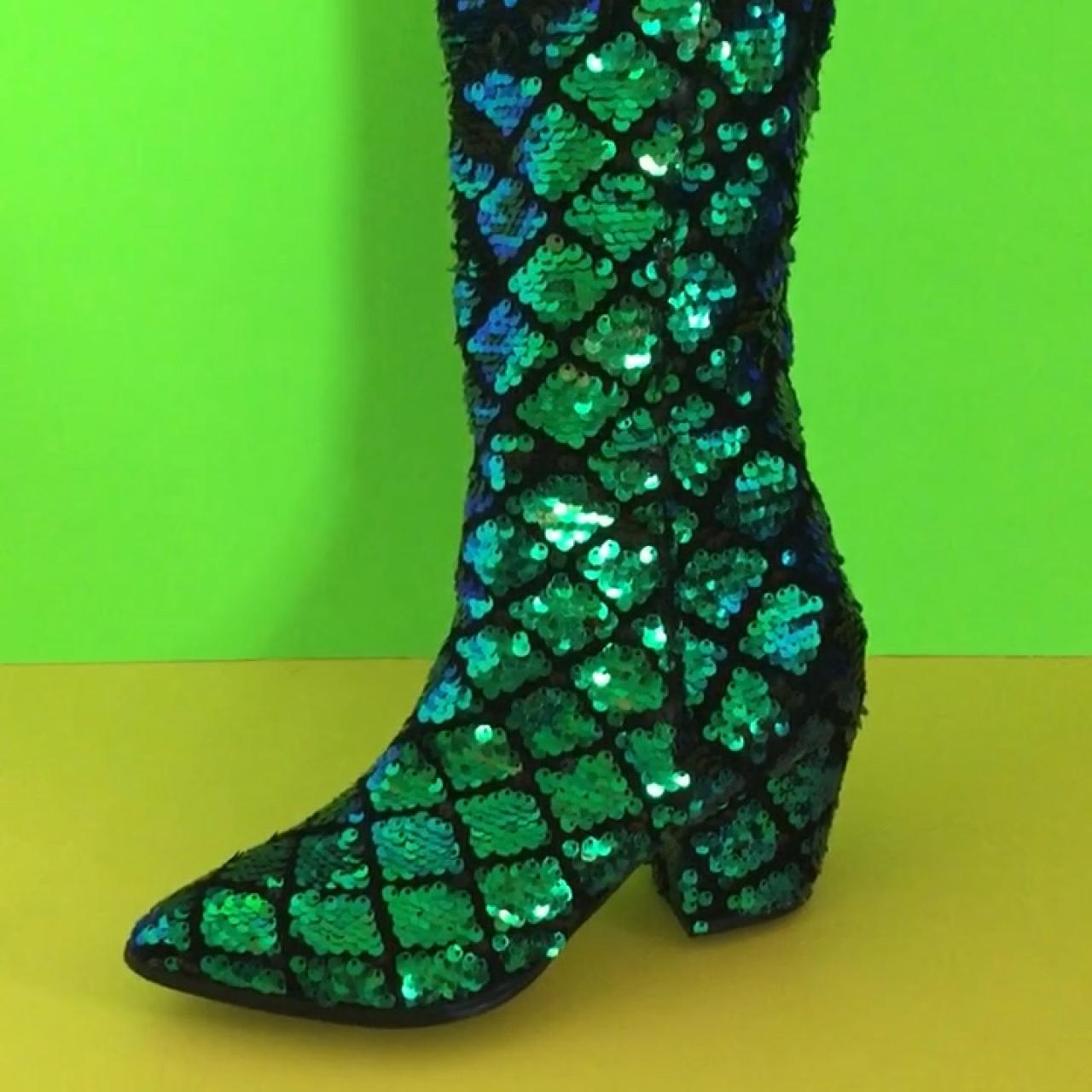 mermaid sequin thigh high boots