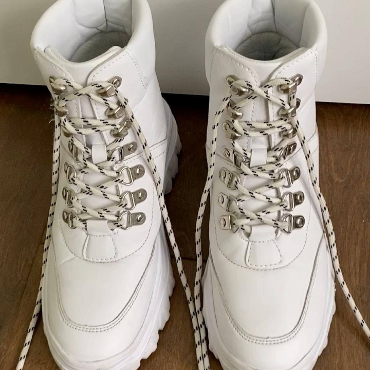 white flatform chunky hiker boot sneakers