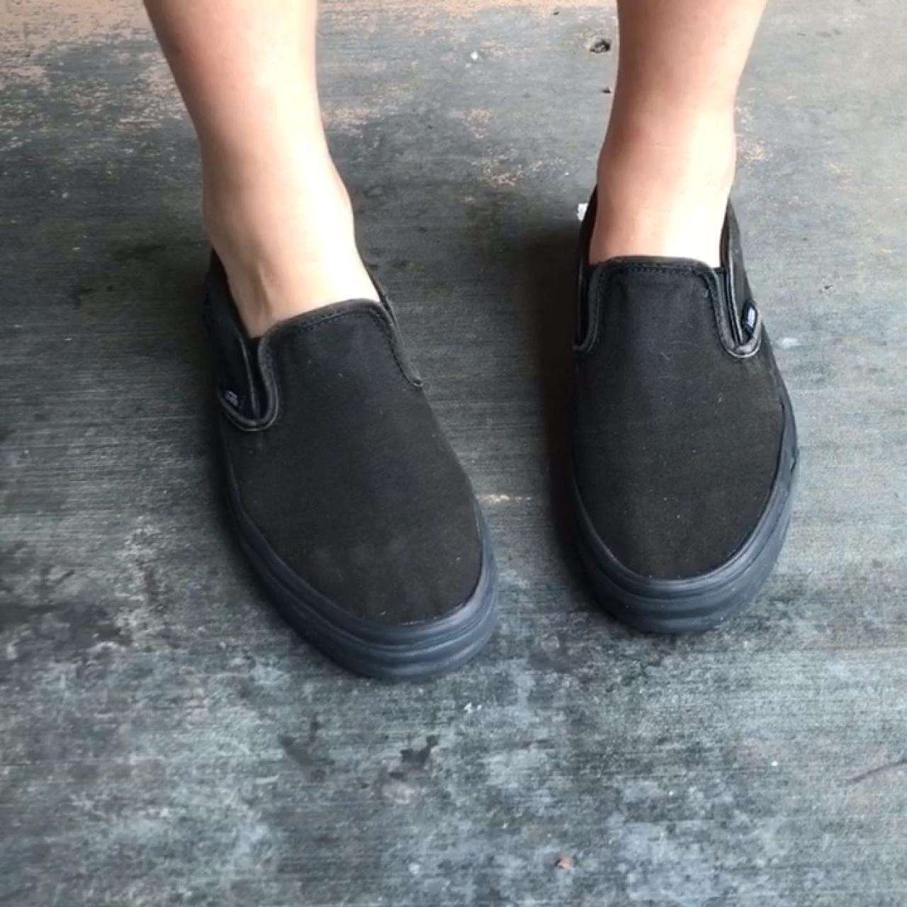 vans classic slip on black monochromatic shoes