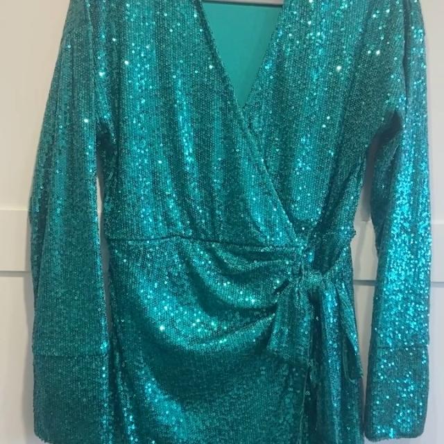 River Island sequin green mini dress. Worn once,... | Depop