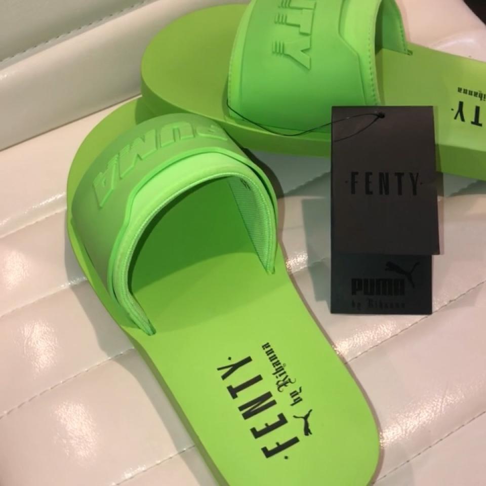 neon green fenty slides