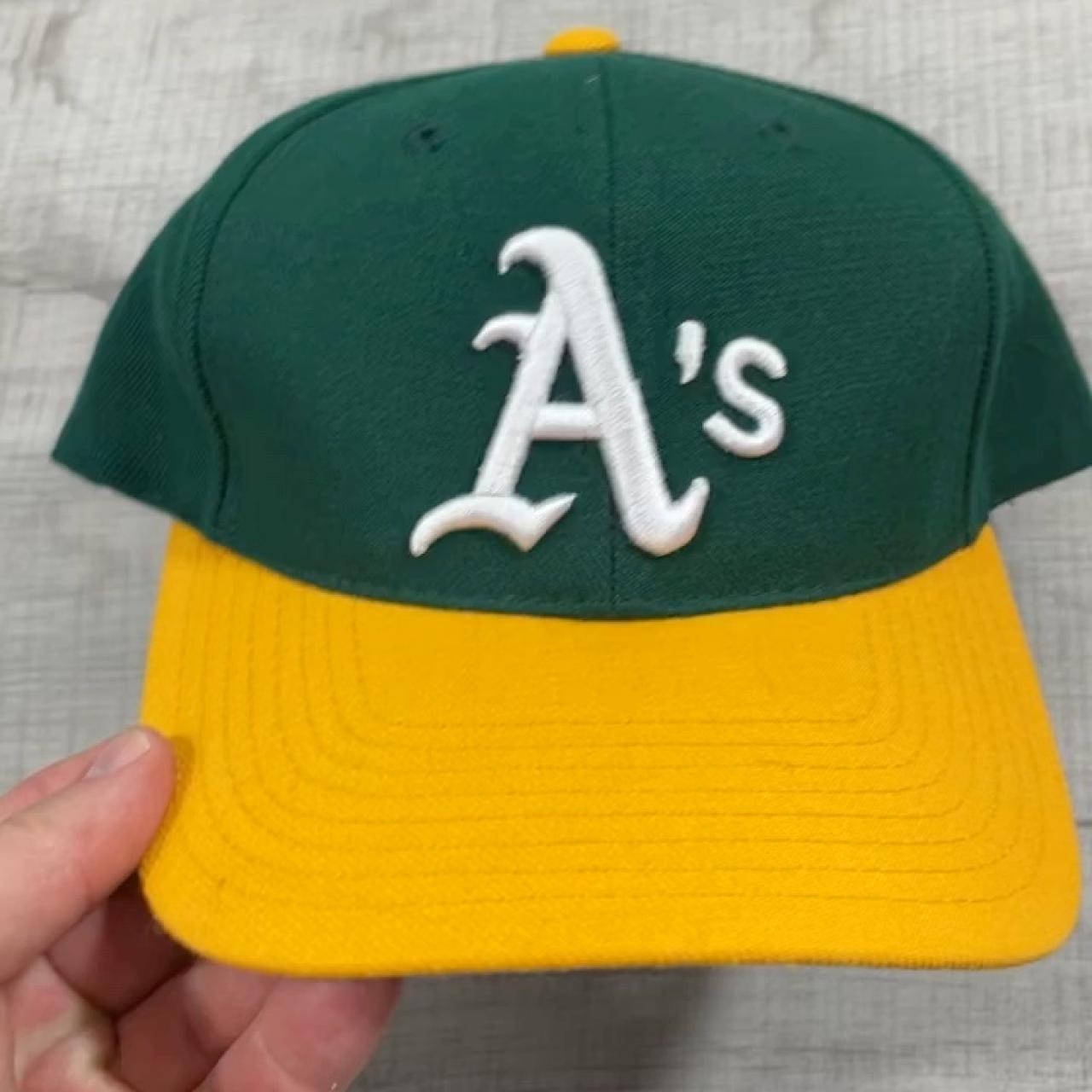 Vintage 90s Oakland A's Green Yellow SnapBack Hat by - Depop