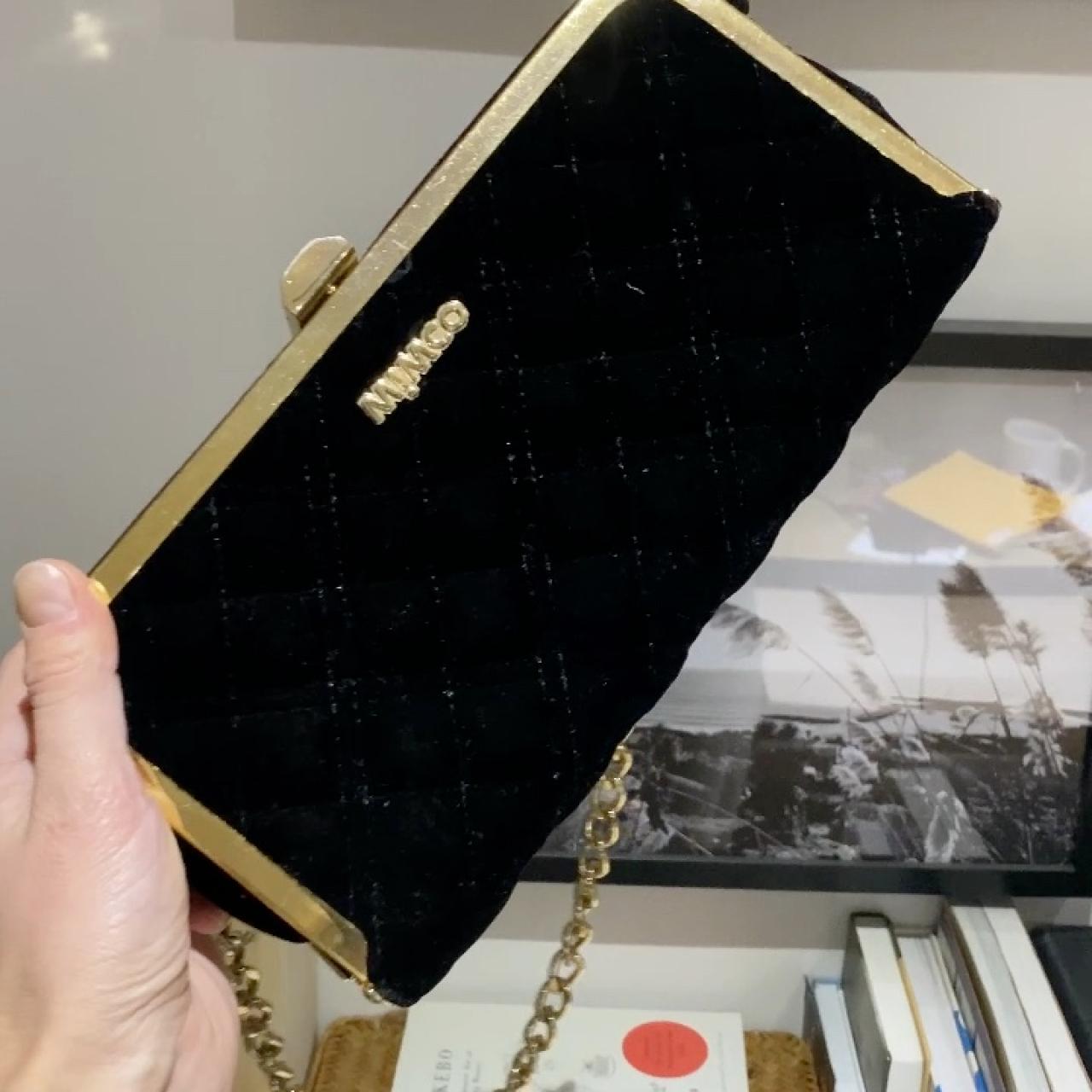 Black velvet #clutch with gold chain strap from... - Depop