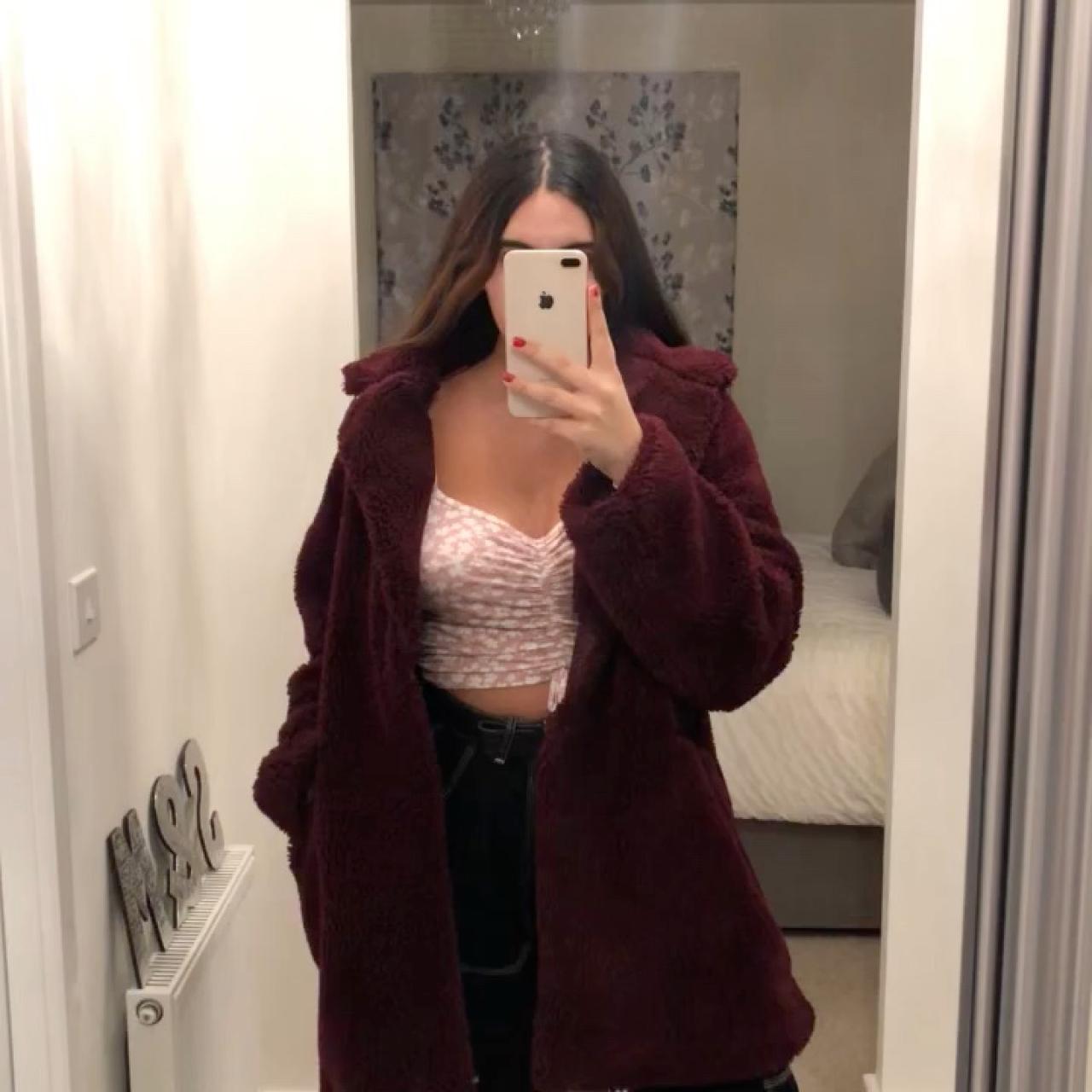 topshop burgundy teddy coat